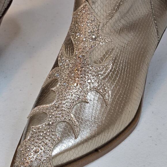 NEW Ankle Boots Jessica Simpson Champagne Embellished GLITTR Western Women Sz 6M - Picture 2 of 10